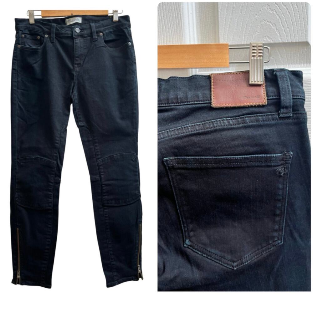 Madewell Skinny Skinny Size 29 Ankle Zip Moto Black Jeans 26.5 Inch Inseam Goth